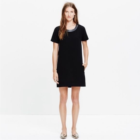 Madewell black dress with leather trim (EUC) - Picture 1 of 8